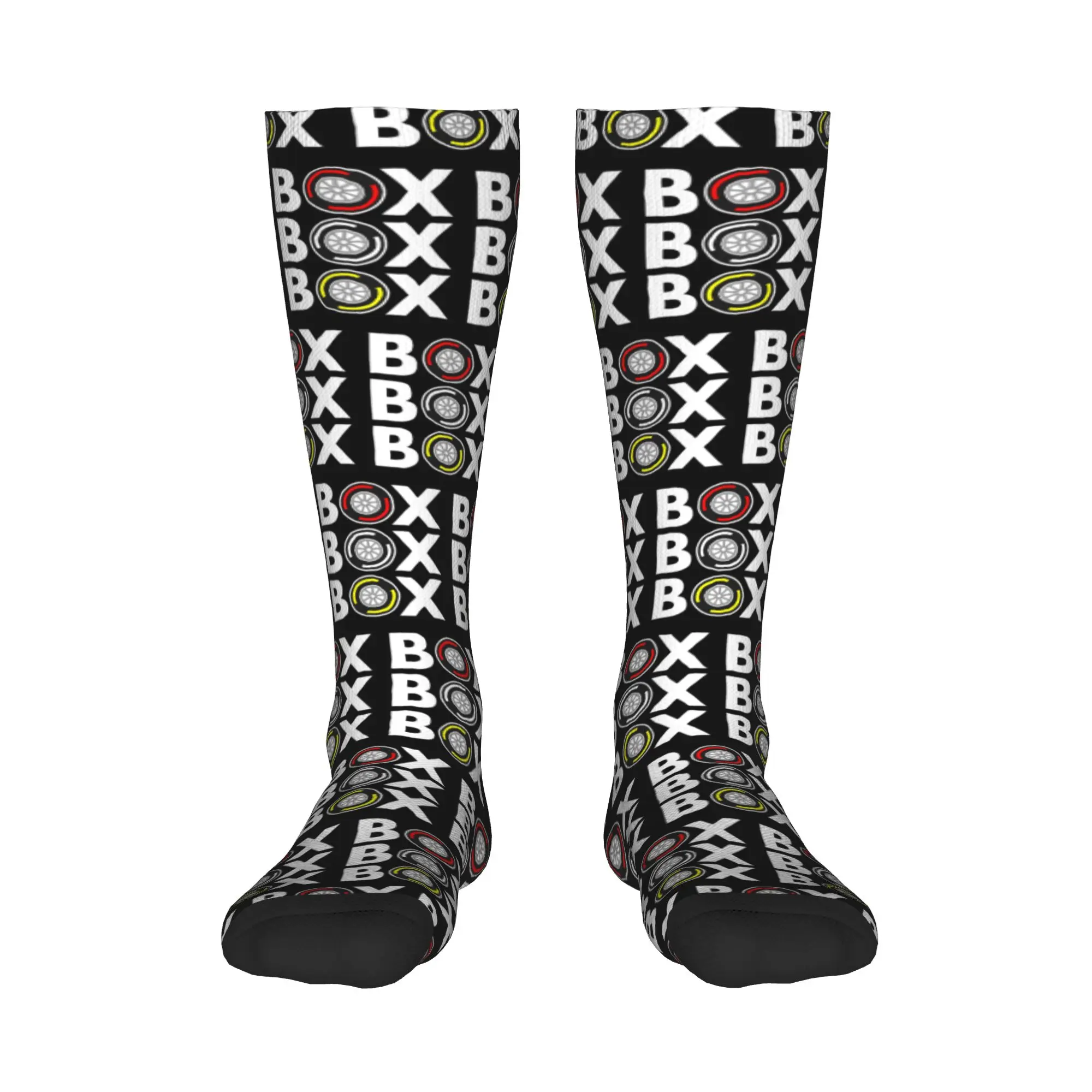 

All Seasons Crew Stockings Box Box F1 Tire Compound Белый текстовый дизайн Носки Повседневные длинные носки Аксессуары для мужчин и женщин