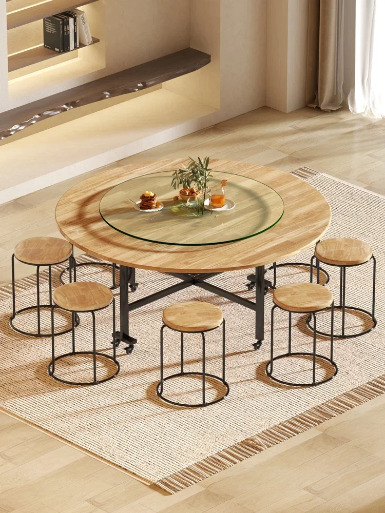 Solid wood folding table, small household size, movable and creative folding table, family gathering, 10 people dining