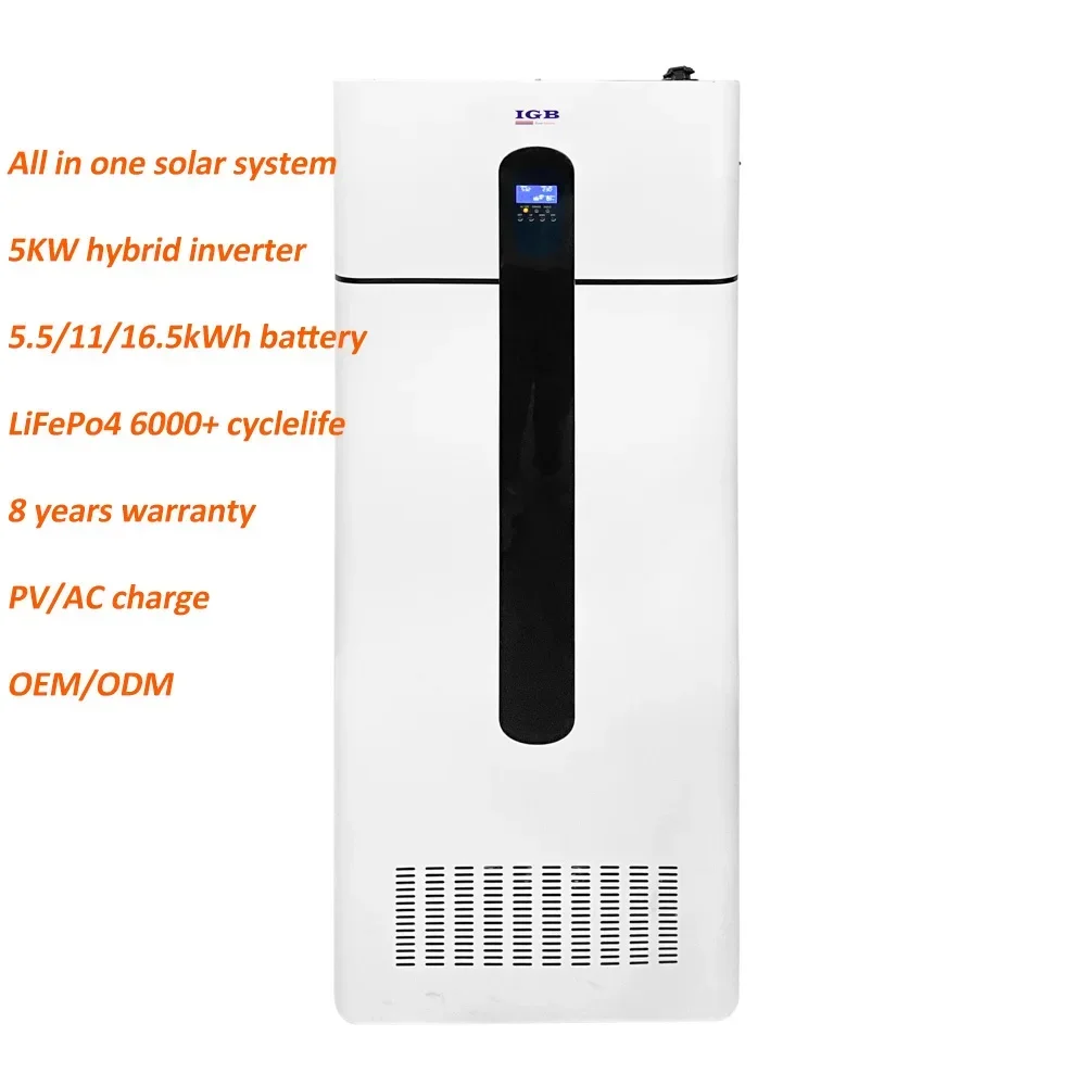 Hybrid inverter smart BMS all in one home solar system 5kw 10kw power with 5kw 10kw 15kw energy storage battery