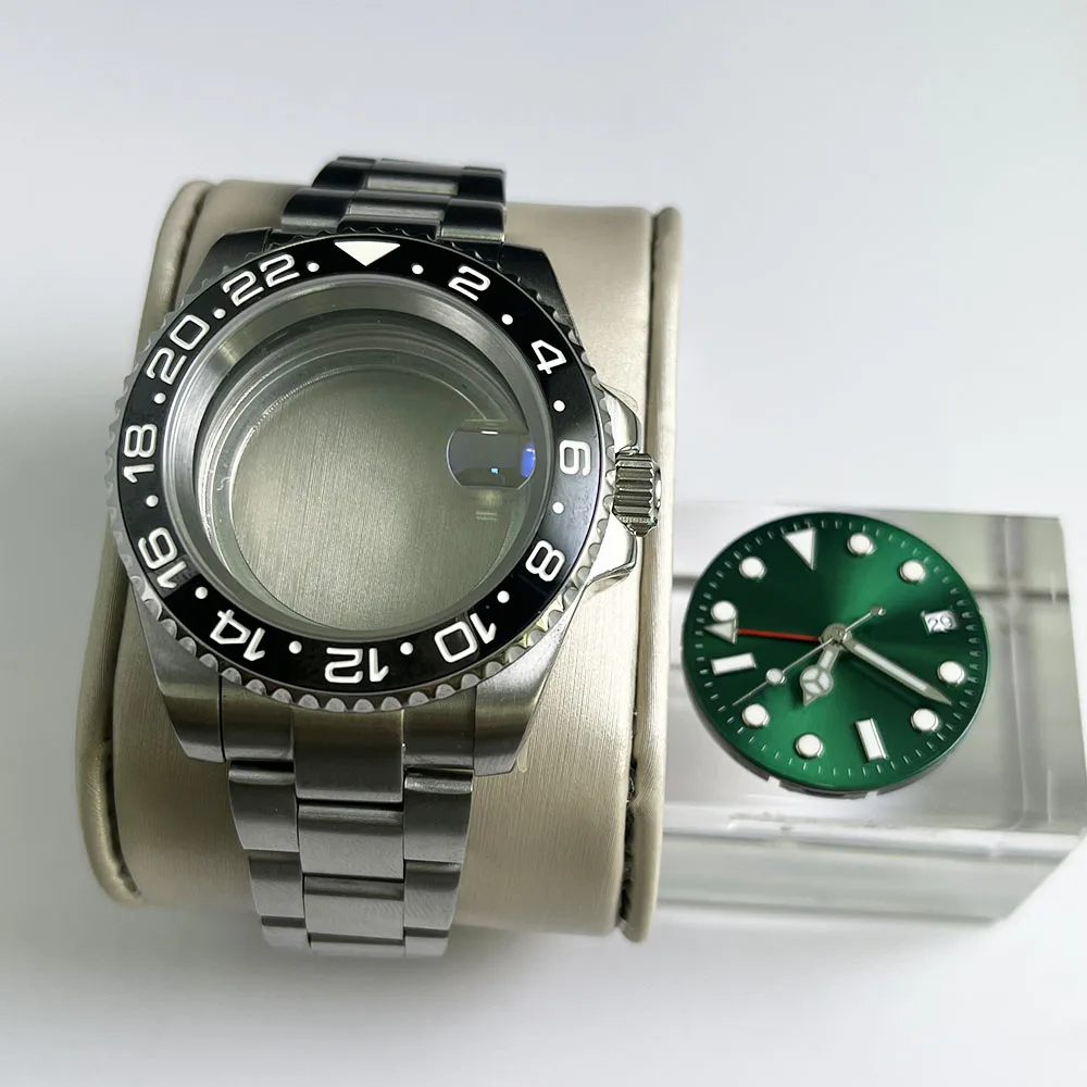 

GMT Ceramic Green dial Bezel 40mm case Stainless Steel bracelet Sapphire Glass waterproof diving B3 accessories NH35 NH34 NH36