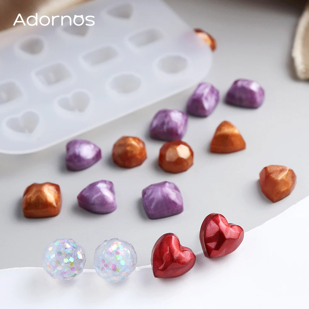 1pc Gems Earrings Epoxy Silicone Resin Molds Mini Love Heart Oval Square Round Shape Studs Gemstones DIY Earrings Jewelry Making