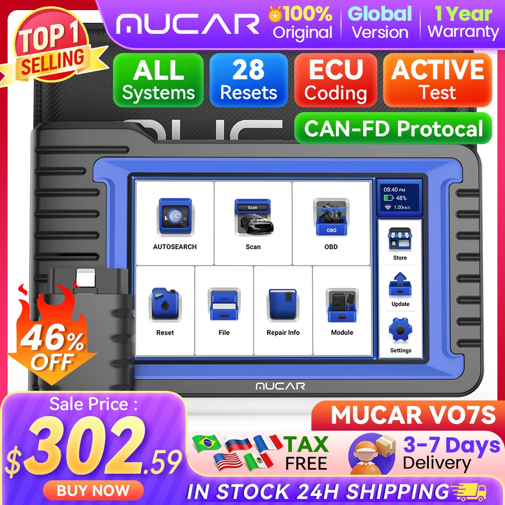 

MUCAR VO7 VO7 S CANFD Auto Scan Best Professional Car Diagnostic Tool All System 28 Reset ECU Coding Bi-directional OBD2 Scanner