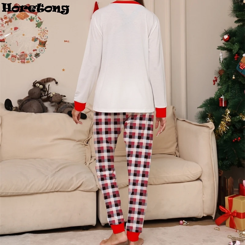 2024 Christmas Matching Family Pajamas Xmas Deer Print Plaid Pjs Adult Child Clothing Outfit Set Baby Jumpsuit+Dog Clothes