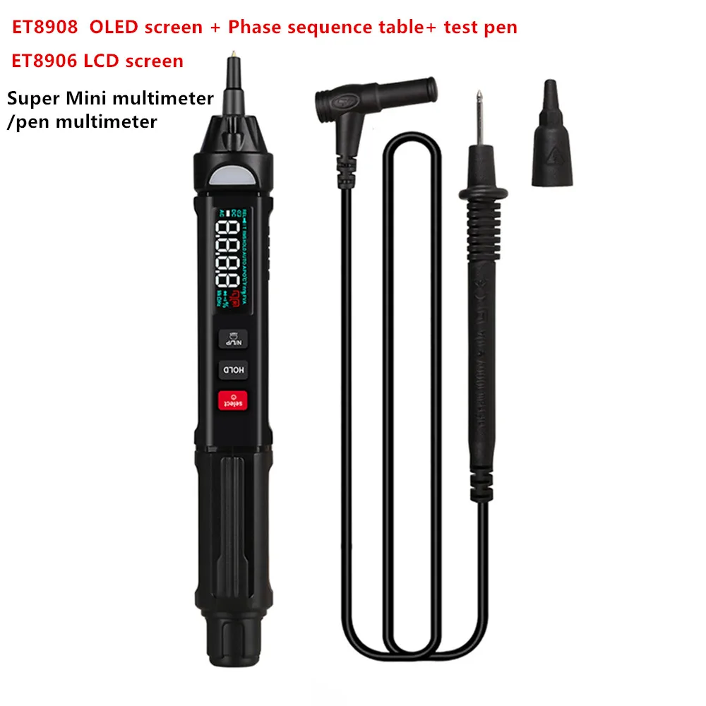 ET8909 ET8908 ET8906 Digital Multimeter Voltage Test Pen Capacitance testor Phase Sequences Meter Screen Ohm Diode NVC testor