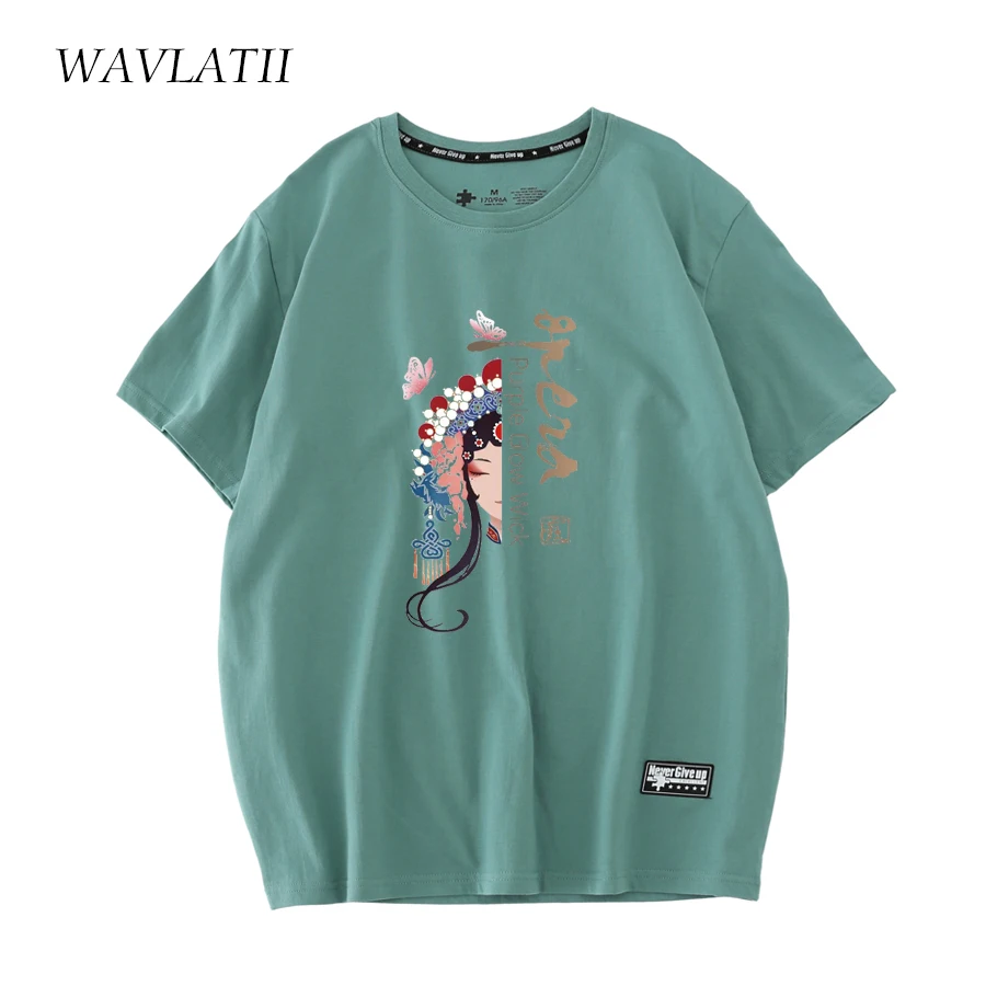 WAVLATII New 2023 210g/m2 Cotton T Shirts for Women Purple Summer Female Tees Lady Pink Opera Pattern Short Sleeve Tops WT2302