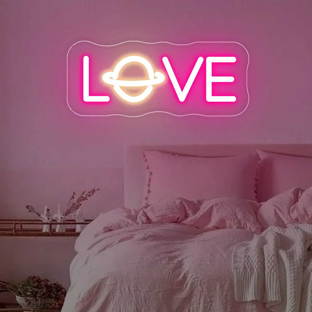 Amor planeta sinal de néon decoração luminosa led luzes de néon presentes do adolescente sinais de néon personalizados festa parede decoração do quarto
