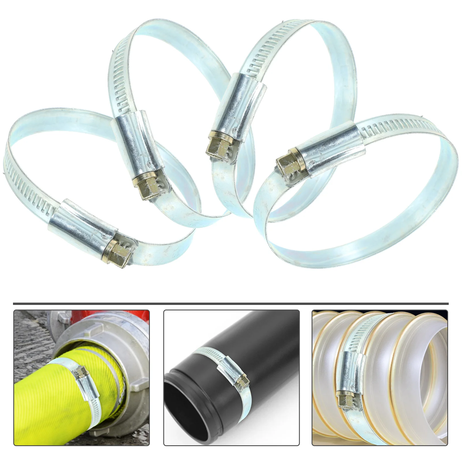 

4Pcs Durable Thickened Hose Clamp Flat Metal Hose Clamp Set for Automotive Marine Pool Turbo Vacuum Motorcycle Clamps