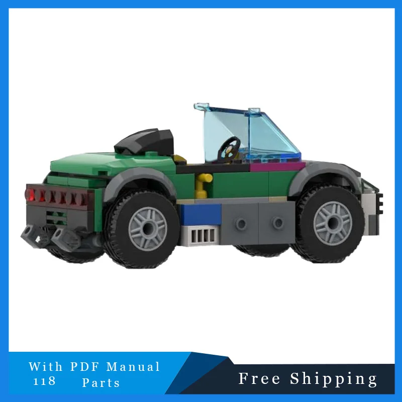 118PCS MOC 컴팩트 그린 머슬카 모듈형 블록 모델 어린이 교육 DIY 조립 장난감 크리스마스 생일 선물