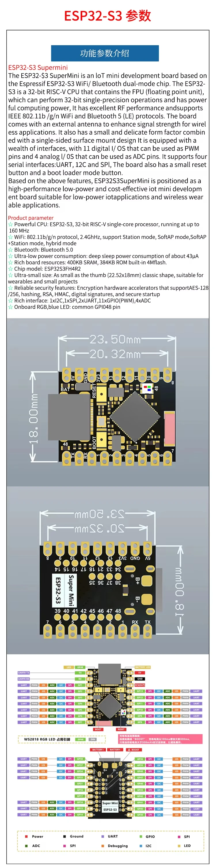 DZQJ ESP32 S3 C3 SuperMini Entwicklungsboard WiFi Bluetooth ESP32-S3 ESP32-C3 Mini-Modul für Arduino IoT ESP32 SuperMini – Detail 3