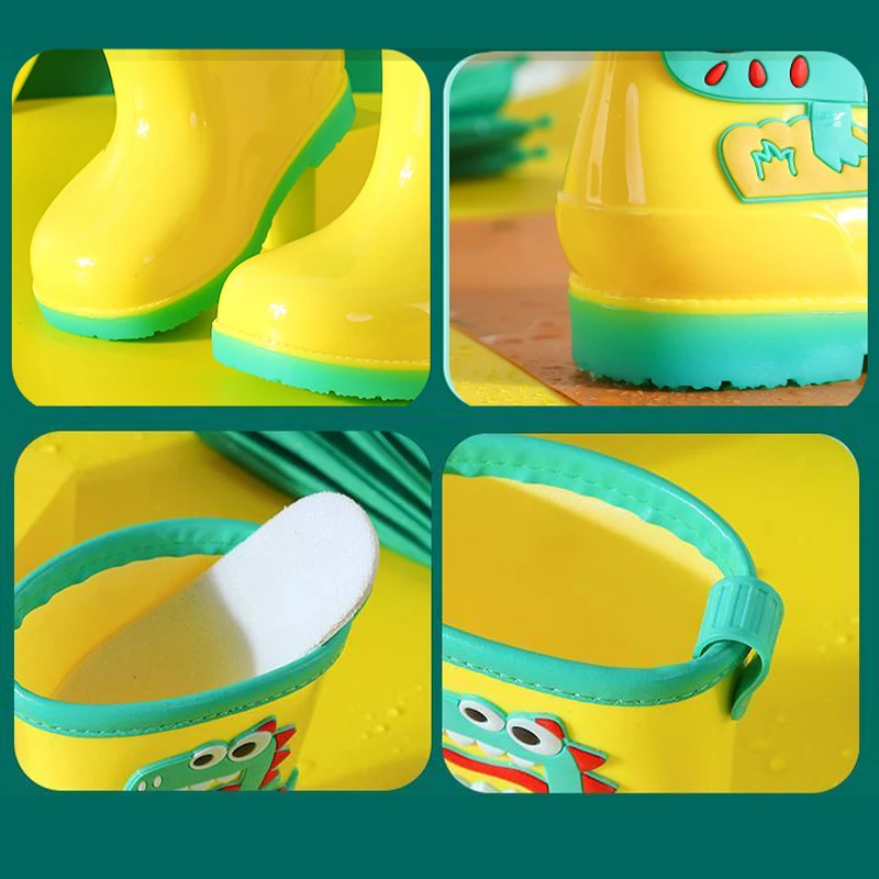 Stivali da pioggia bambini ragazza carino 3D stivali da pioggia dinosauro bambini ragazzi stivali peluche caviglia calda PVC impermeabile scarpe da