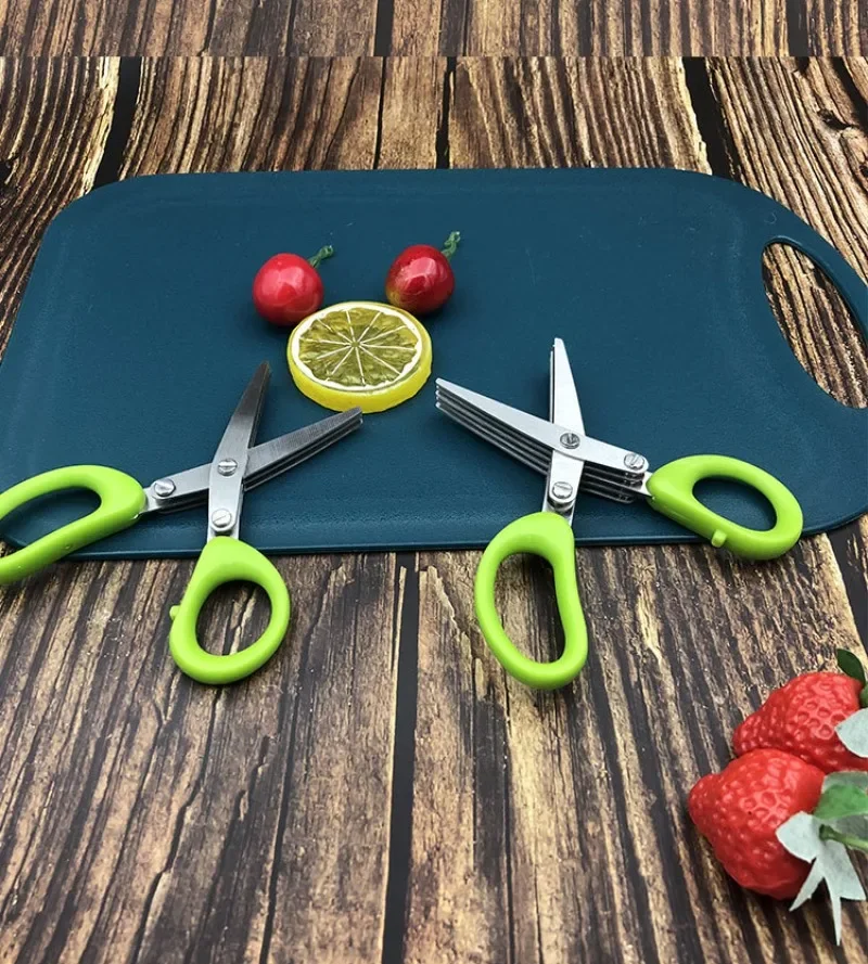 Multifunctional 5/3 Layers Stainless Steel Knives Kitchen Scissors Scallion Cutter Herb Laver Spices Cook Cut Shredders Slicers