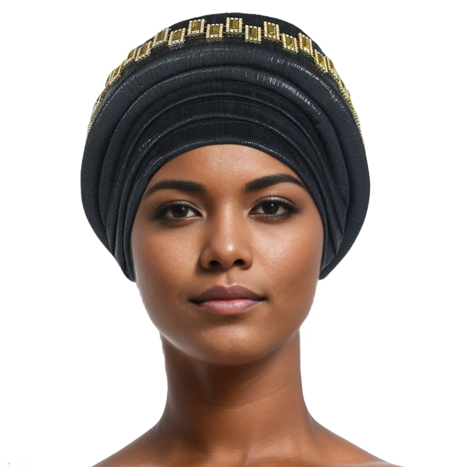 Handmade African Headtie Glitter Diamonds Wedding Auto Gele Nigerian Women's Headscarf Pleated Turban Cap Female Head Wraps