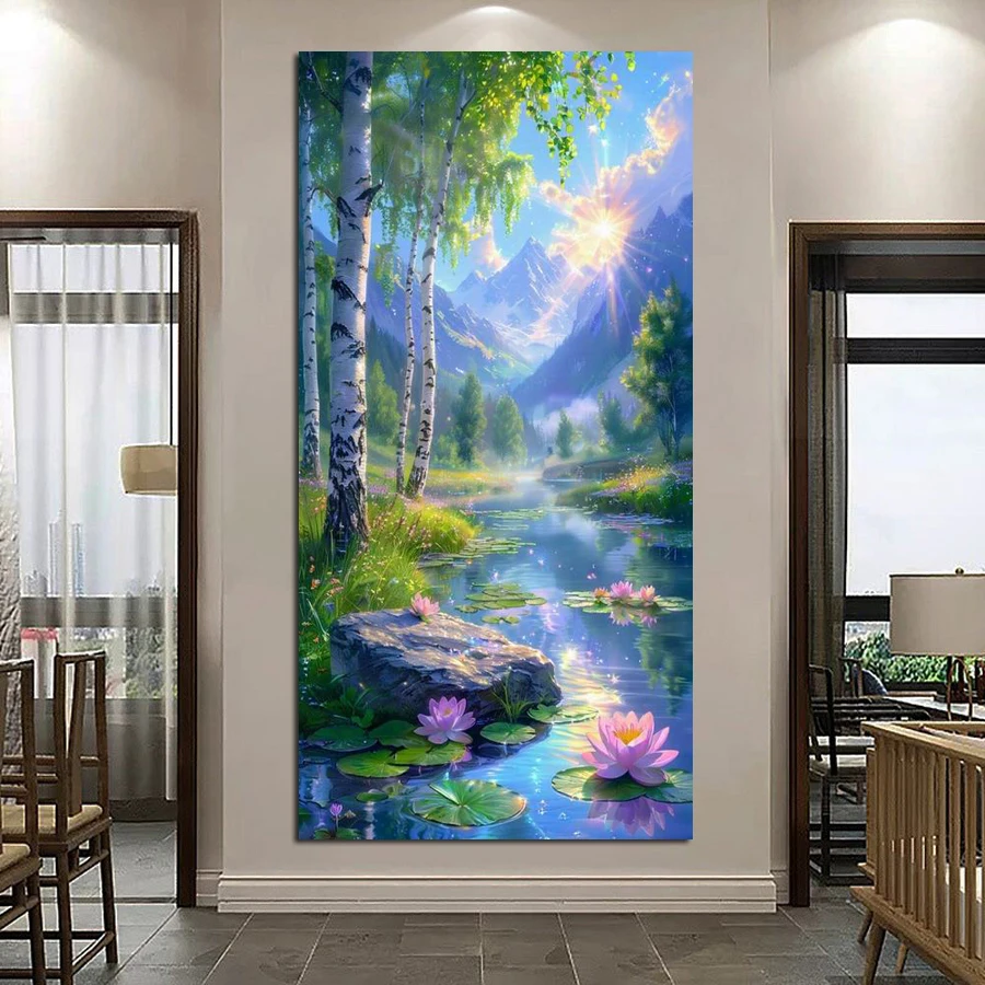 

Spring Scenery Lake Large Size Diy Diamond Art Painting New Collection Landscape Full Mosaic Embroidery Picture Wall Decor
