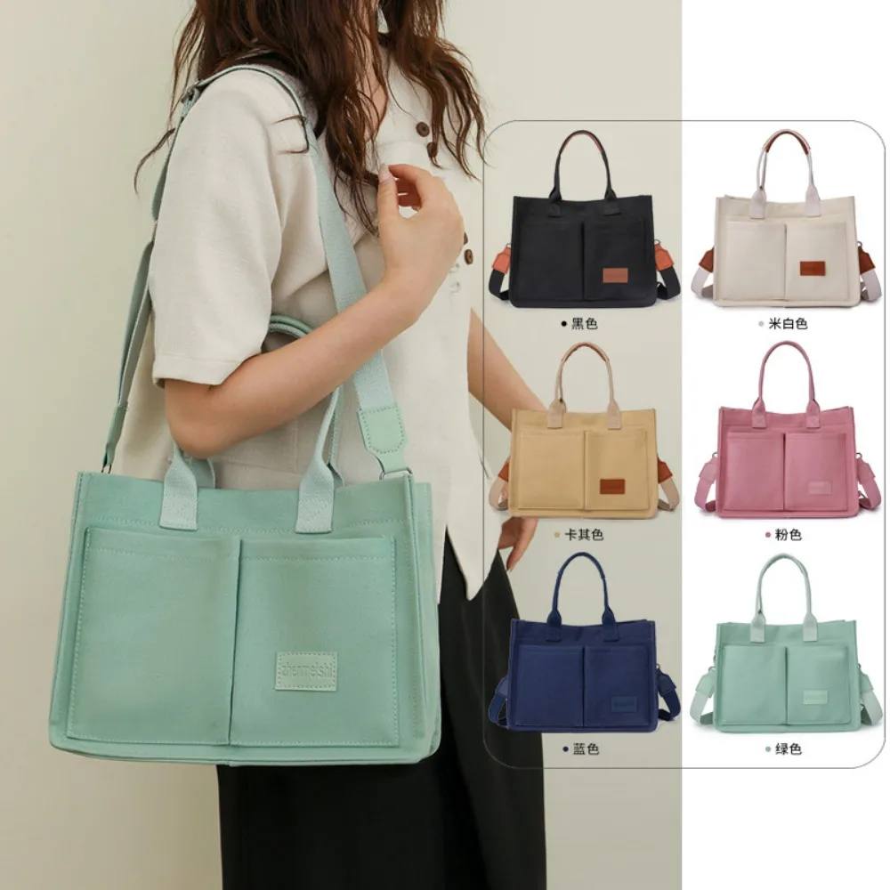 

Original Canvas Hand-held Briefcase, Women's Business Commuting Bag, Single Shoulder Crossbody Tote Bag, Solid Color