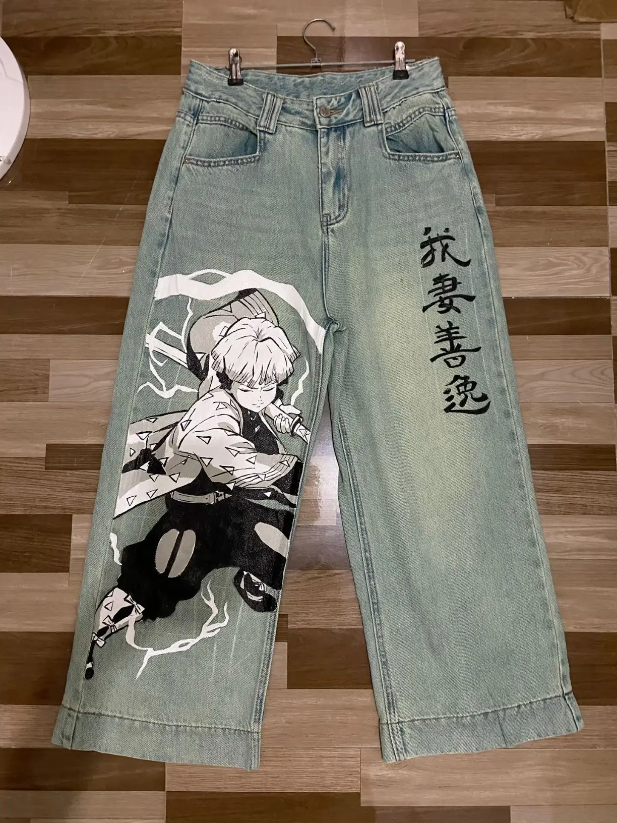 

Demon Slayer Custom Painted Jeans Streetwear Harajuku Anime wide leg jeans High Waist Pants Women Y2K Jeans for Men Wide Trouser