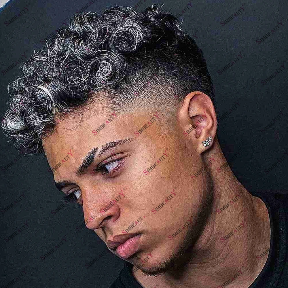 

1B20 1B40 Natural Curly Human Hair Skin Base Men's Toupee Capillary Prosthesis Hairpieces for Male Natural Hairline Durable Wig