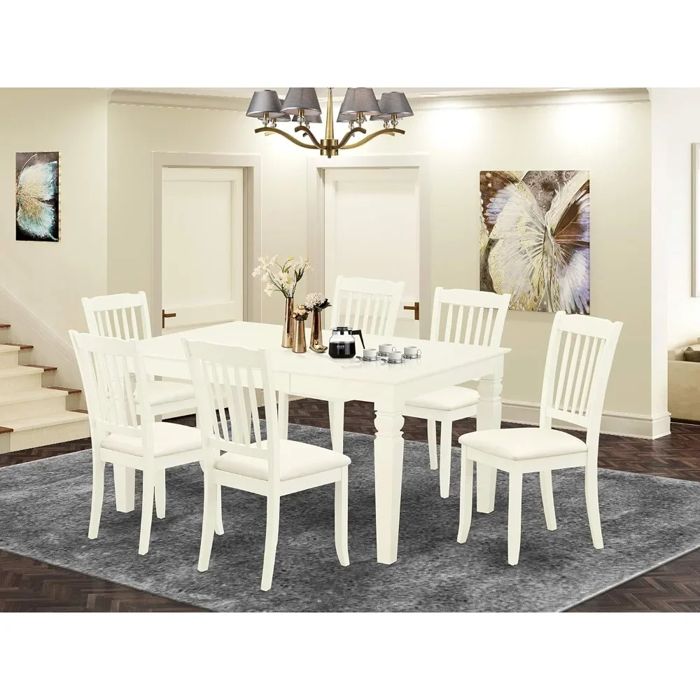 7 Piece Kitchen Set Consist of a Rectangle Table with Butterfly Leaf and 6 Linen Fabric Dining