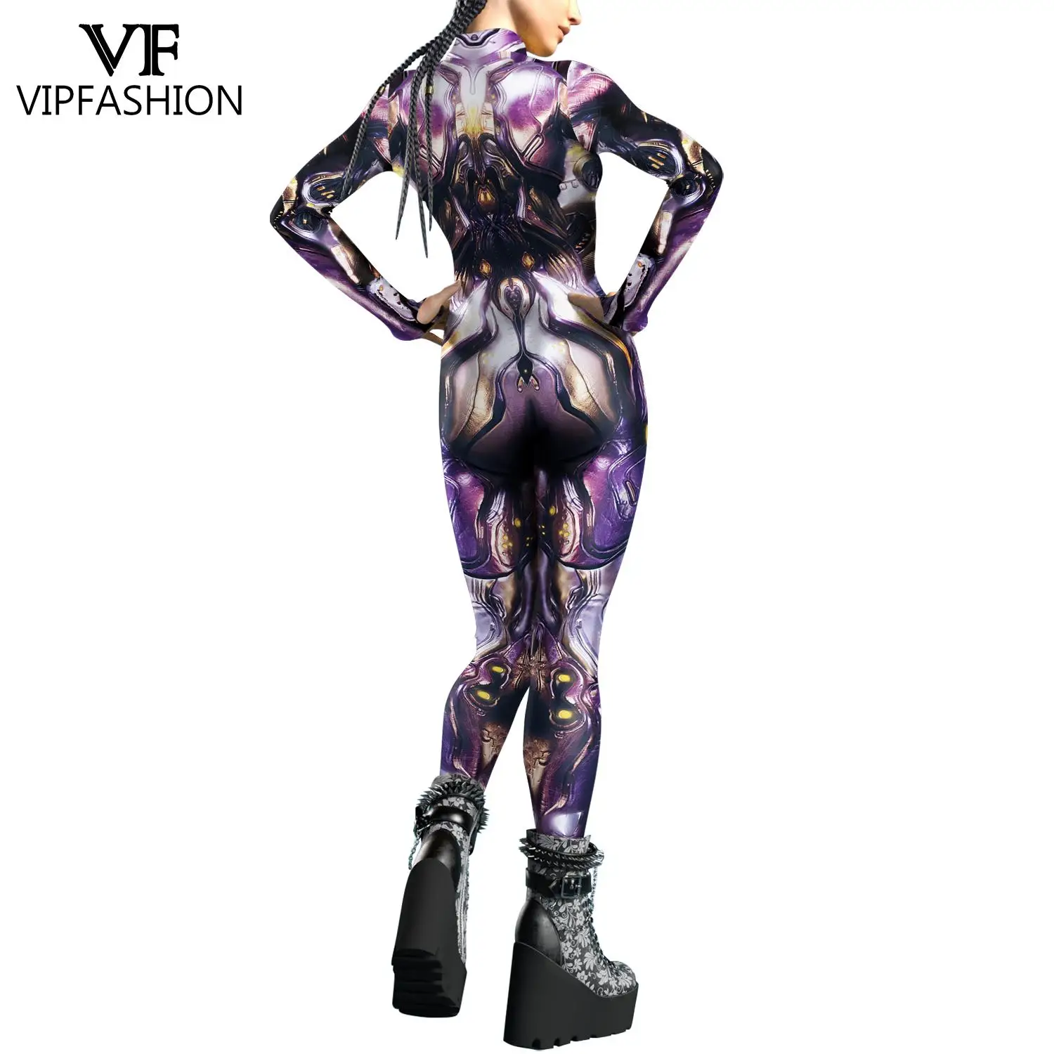 VIP FASHION Otherworldly Zentai Suit Women Punk Robot Catsuit Holiday Party Clothes Fancy Cosplay Costume Lady Festival Jumpsuit