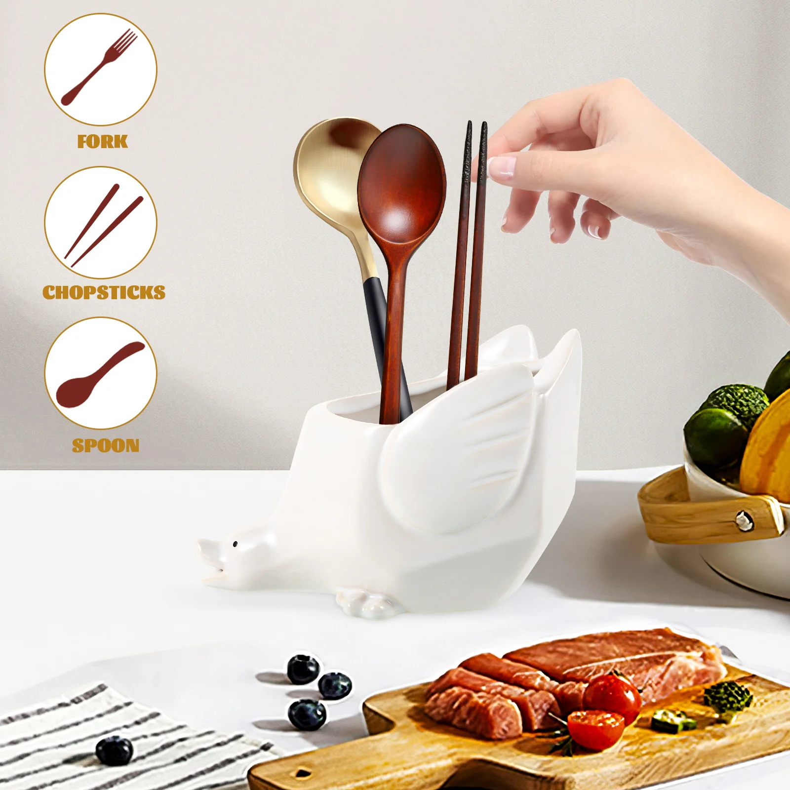 

Ceramic Duck Shape Chopstick Drain Holder Kitchen Utensil Organizer Tabletop Cutlery Container Storage Rack Chopsticks Holder