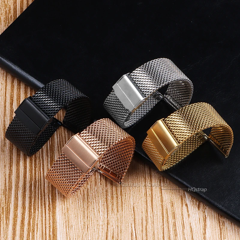 Milanese Watchband 18mm 20mm 22mm 24mm Universal Stainless Steel Metal Watch Band Strap Bracelet Black Rose Gold Silver