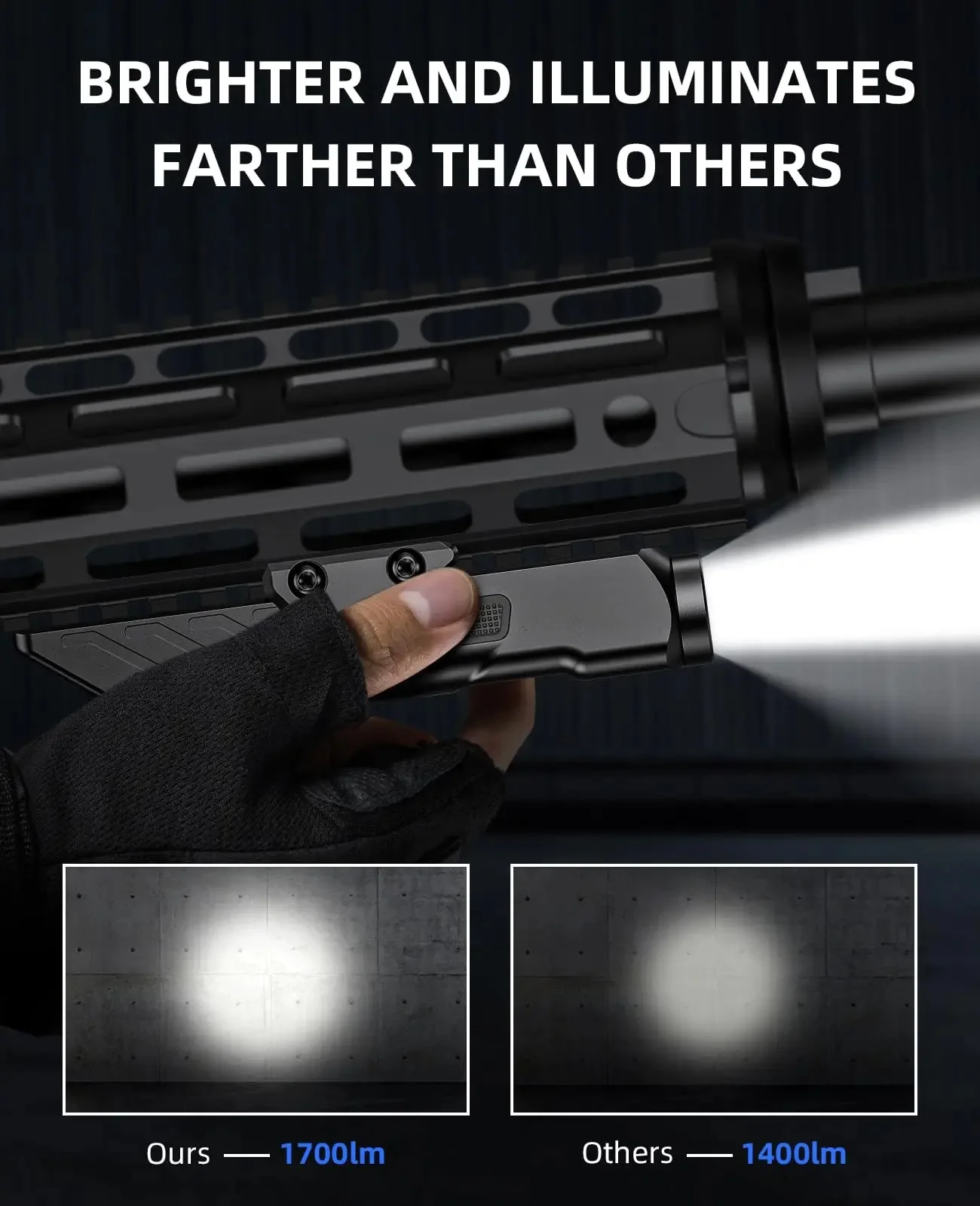Richfire Taktische Gewehr-Taschenlampe, 1700 Lumen, für Gewehre mit Stroboskop-Modus, passend für M-Schiene und Picatinny-Schiene, magnetisch, wiederaufladbar – Detail 5