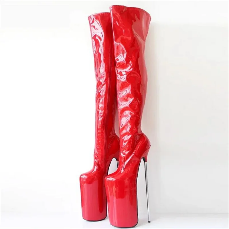 SDTRFT Girl\'s RED PINK Shoes 30cm Metal Thin Heels Stiletto Over The Knee Long Boots Platform Women Pumps SM Cosplay Botas Mujer