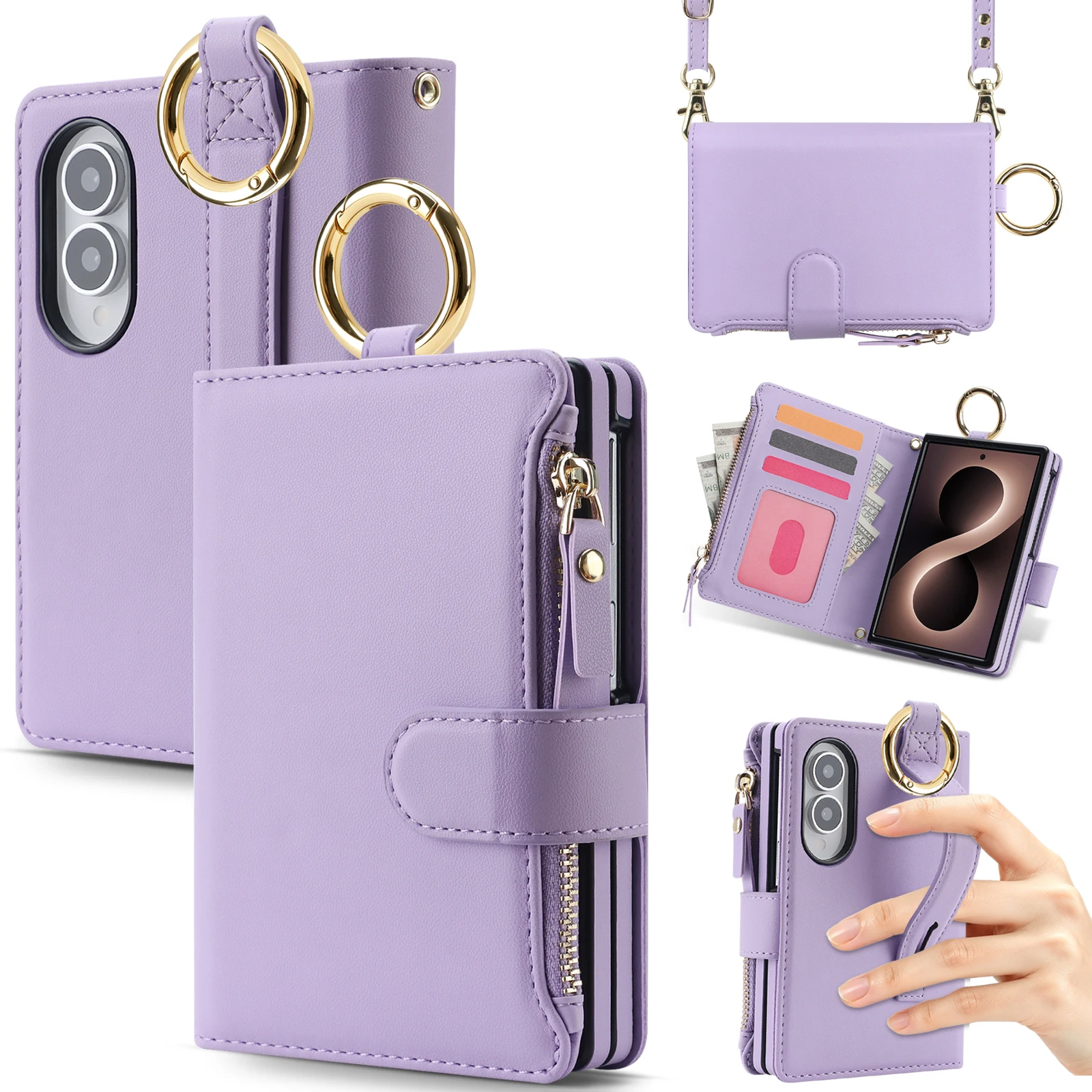 Flip Cards Solt Wallet Ring Holder Bag Leather Case for Samsung Galaxy Z Fold8 Fold 8 Wide Shockproof Book Stand Portable Cover