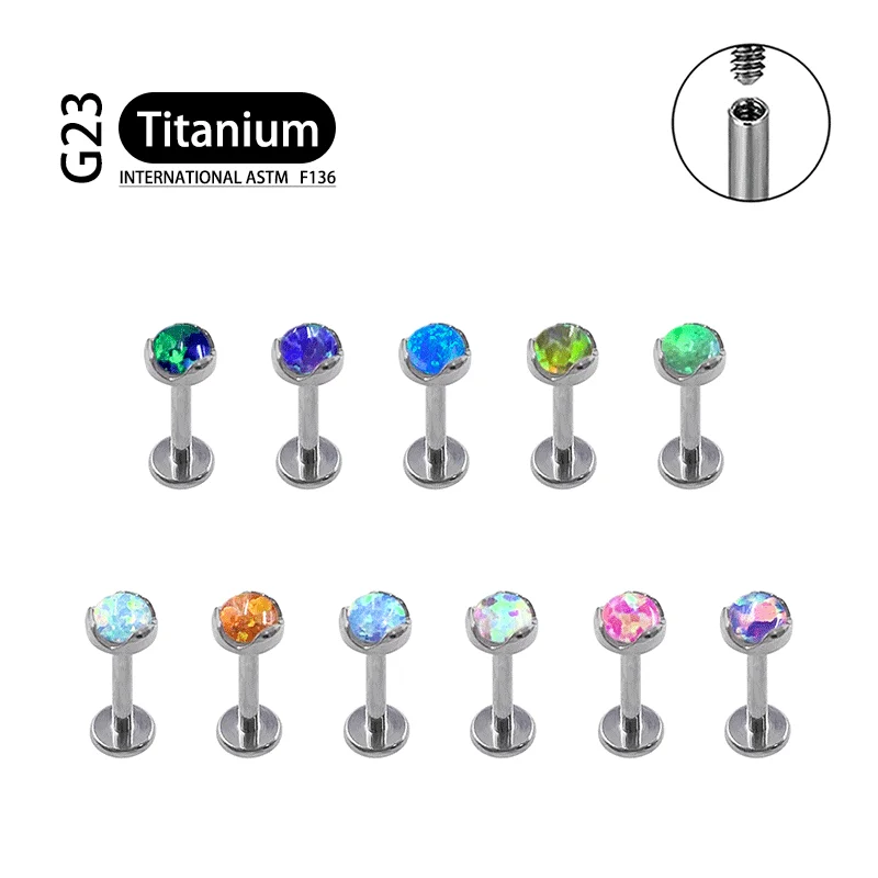 G23 Titanium Lip Labret Nose 16G Green Opal Zircon Internally Threaded Earring Helix Tragus Cartilage Ear Piercing Jewelry