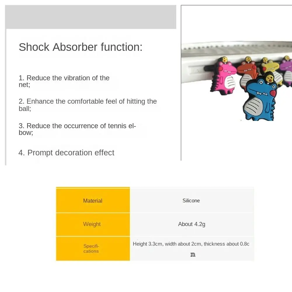 Amortiguador de tenis de dinosaurio a prueba de golpes, almohadilla de choque de raqueta de tenis antivibración de dibujos animados, amortiguador de raqueta de tenis encantador de silicona