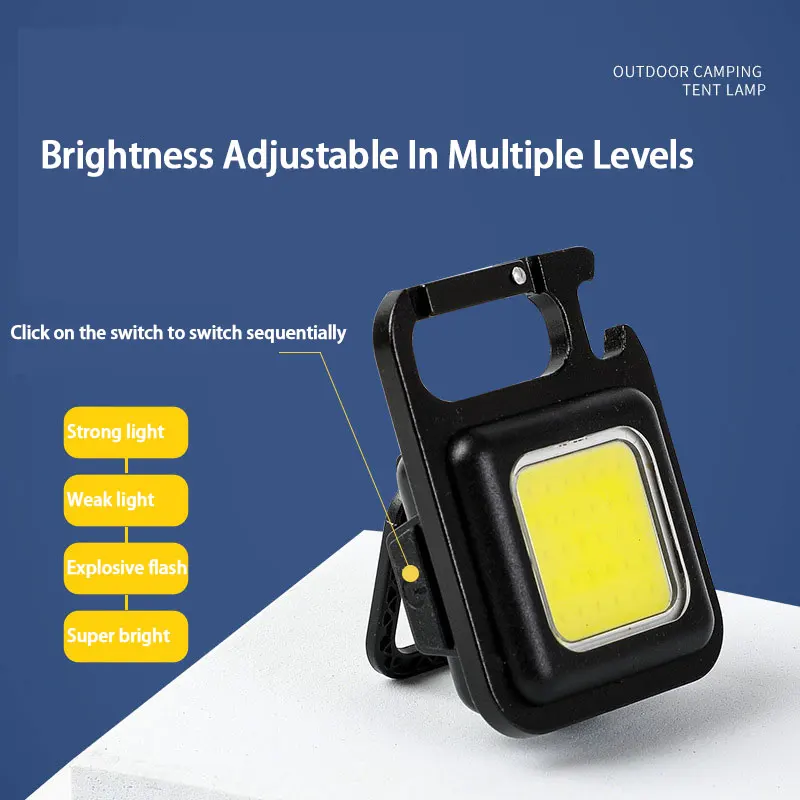 Strong Light Portable Work Light Mini Keychain Camping Light Multi functional Charging Outdoor Emergency Lighting
