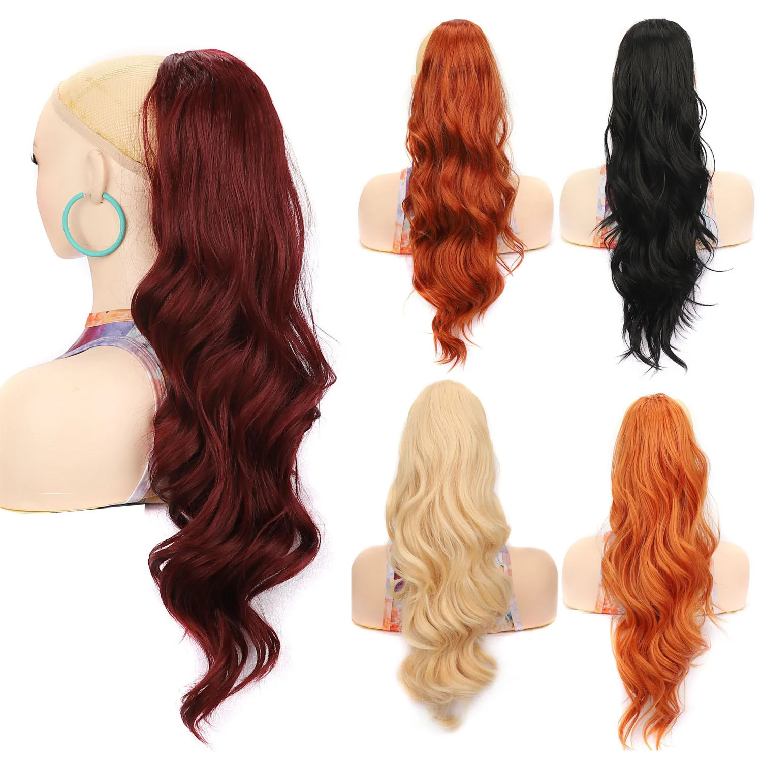 

Drawstring Ponytail Hair Extensions Wavy Long 24 Inch Synthetic Fake Hairpiece for Women