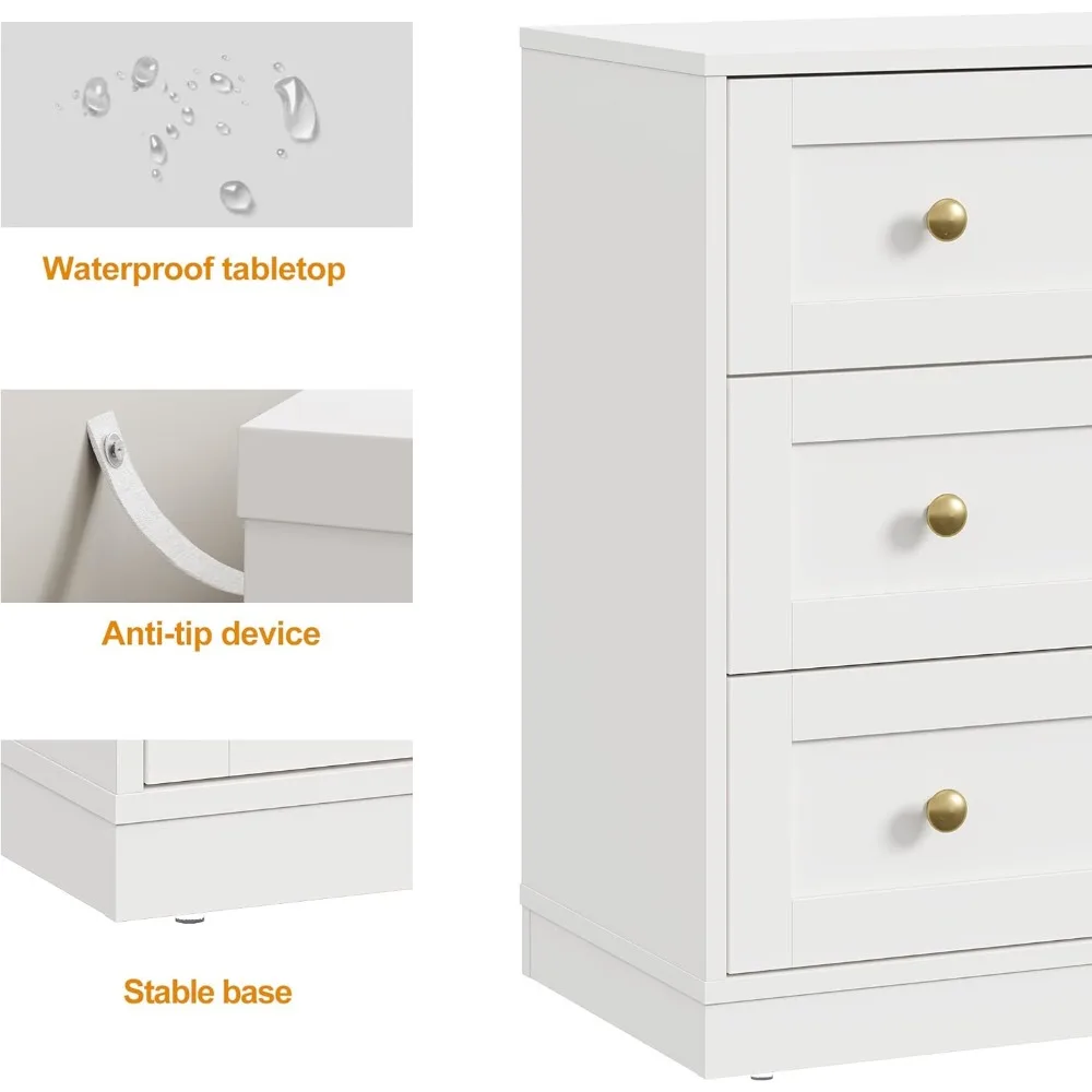 زوج من طاولات النوم الملكية الحديثة مع 3 أدراج ومقابض ذهبية وبناء خشبي #6