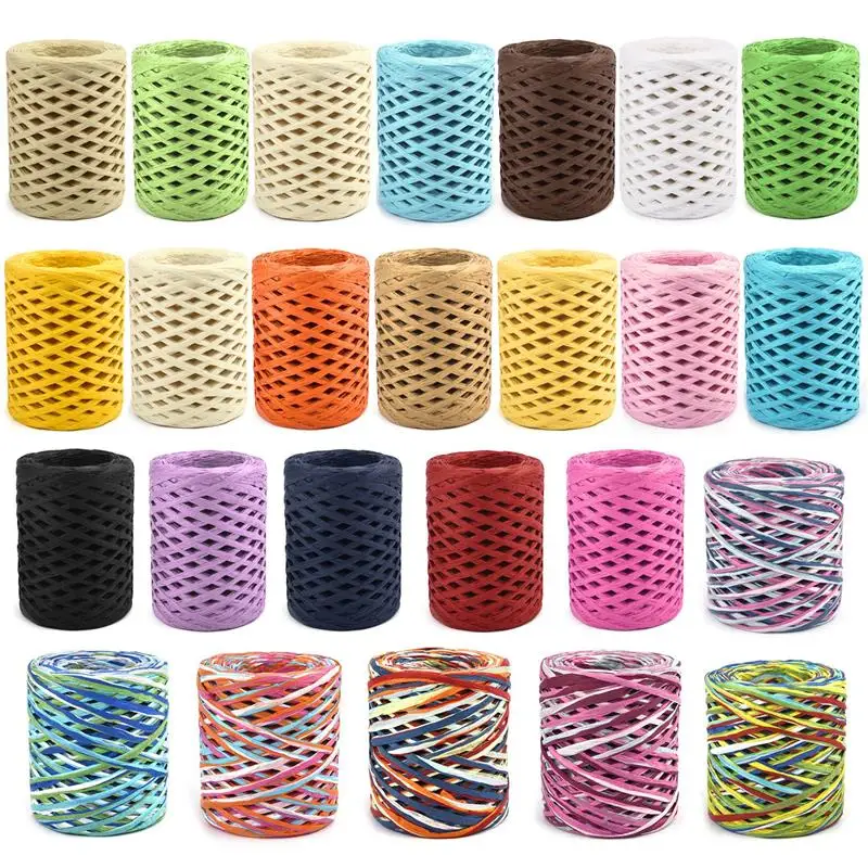 100M Hand-knitted Lafite Raffia Straw Environmentally Friendly Paper Yarn Baking Packaging Belt Rope Crocheting Summer Hat Bags