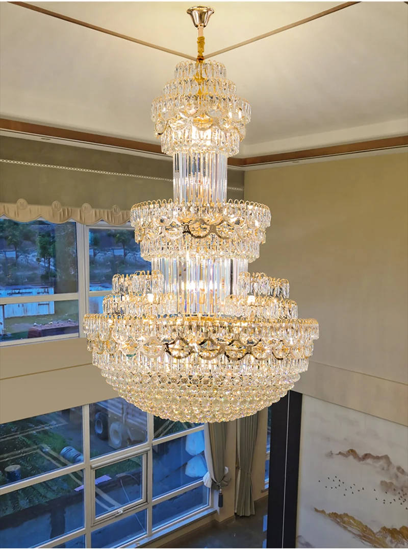 Duplex Building Large Chandelier Living Room Lamp Villa Leaping Middle Floor Hotel Lobby Post-modern Luxury Crystal Lighting