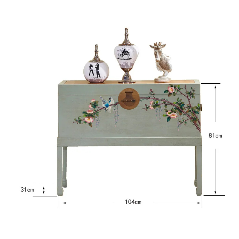 Corridor Curio Cabinet TV Bench for Bedroom Solid Wood Pure Hand Drawing Calligraphy and Painting Wooden Box