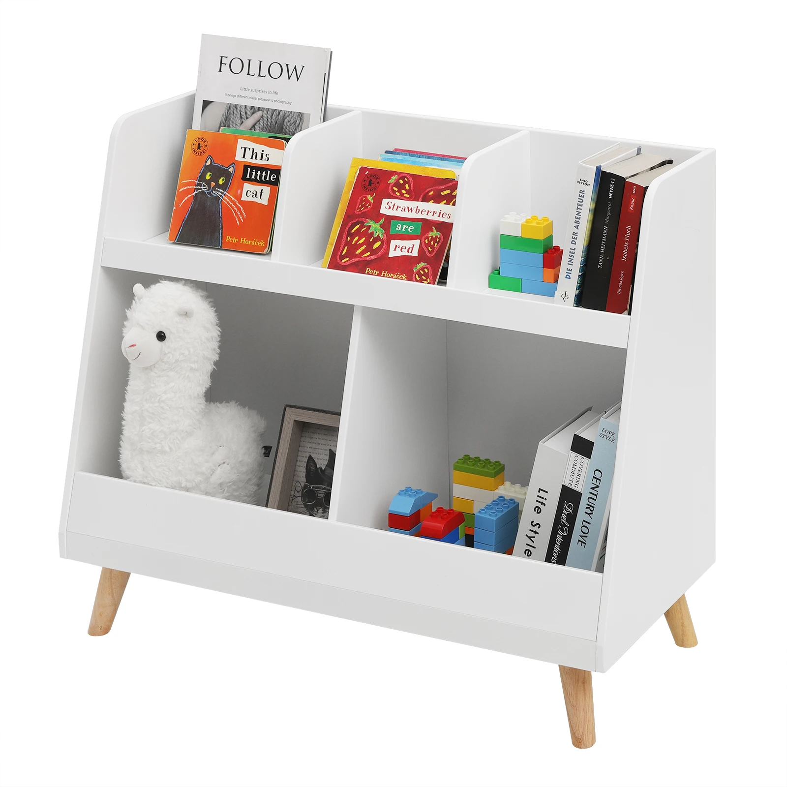 Children's Bookcase Storage Unit for Toys 82x35x70cm Magazine Rack with 5 Open Compartments Kindergarten Bookshelf Storage