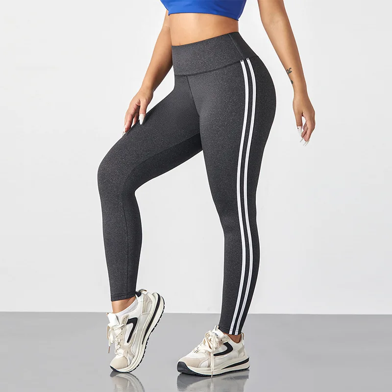 Einfache Yoga-Leggings mit Seitenstreifen für Frauen, Bauchkontrolle, schlanke Sport-Freizeitstrumpfhose, Gym-Leggings – Detail 8