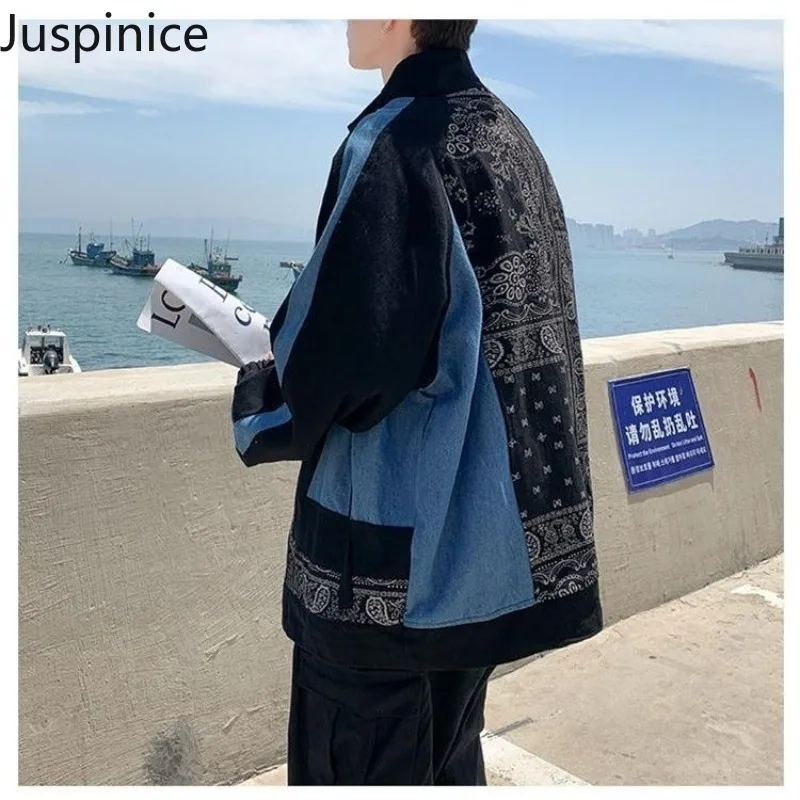 

Juspinice New Chinese Style Fashionable High-end Spliced Jacket for Spring and Autumn Couples Contrasting Color Retro Coat