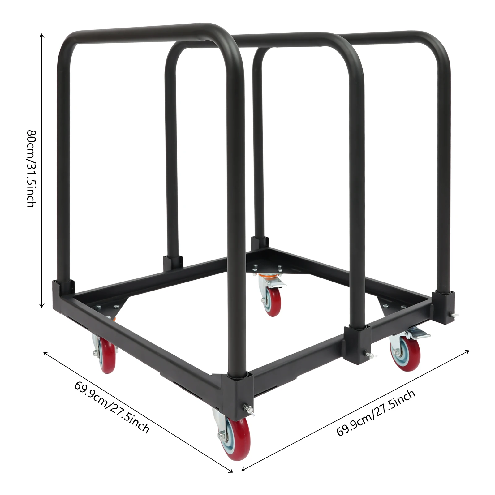 3단 접이식 테이블 카트, 4개의 회전 바퀴가 있는 고하중 접이식 테이블 카트