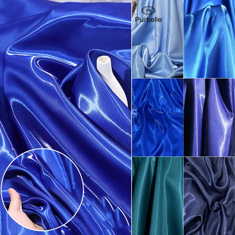 

High Quality Blue Luxury Glossy Metallic Liquid Satin Fabric Galaxy Water Gloss Satin Fabric for Suit Clothing Designer Materia