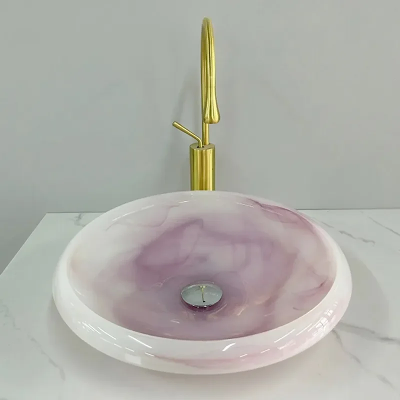 Modern Art Glass Vessel Sink for Bathroom Vanity Countertop Wash Basin New Chinese Style Decorative Round Table Top Lavatory