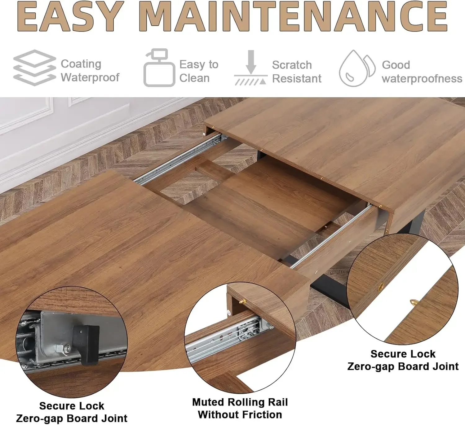 Table de salle à manger extensible pour 6, 8, 10, 63 "-79", table extensible de cuisine en bois de ferme moderne, longue et grande