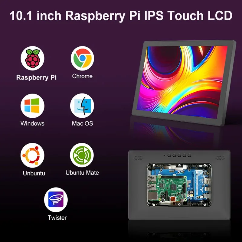10.1inch Raspberry Pi 3/4/5 Touch Screen 1920×1200 Pi5 Programming All-In-One Computer Monitoring Second Screen Portable Display