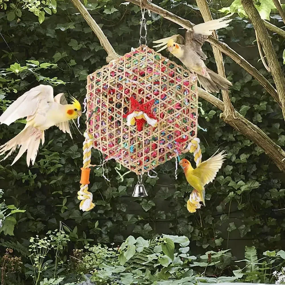 Hexagonal Bird Foraging Shredding Toy Bird Toys for Parrot Conure Accessories Perch and Budgie Parakeet Toy Paper Tube Toy