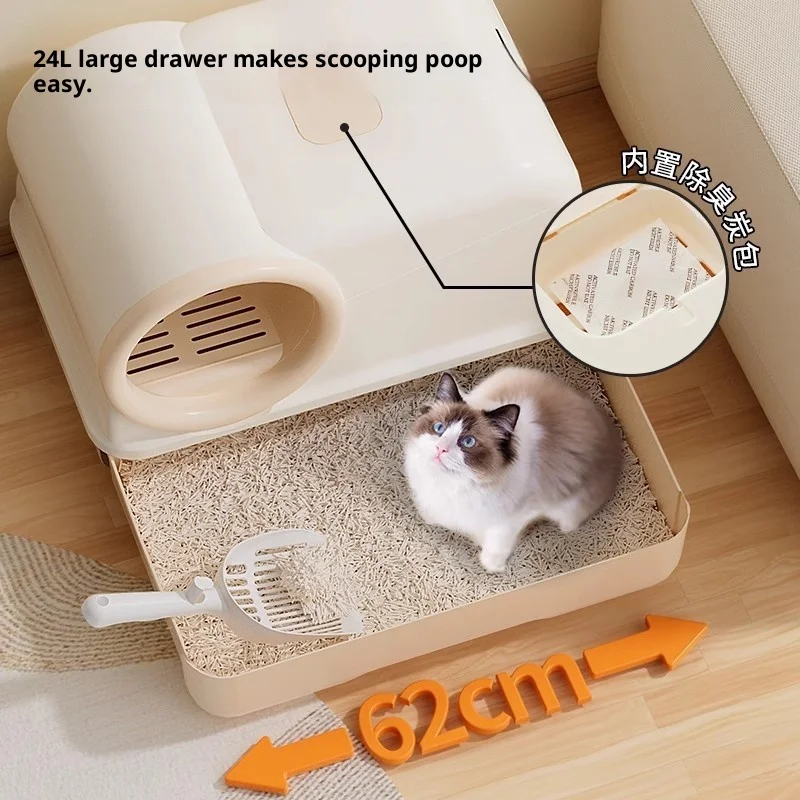 Caja de arena cerrada para gatos con control de olores y tapete - imagen 5