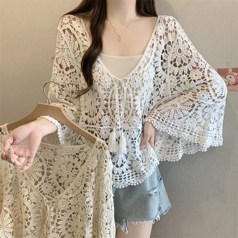 2025 nuevo cárdigan de manga grande de punto suelto con cordones para mujer camisa de punto de estilo perezoso para mujer