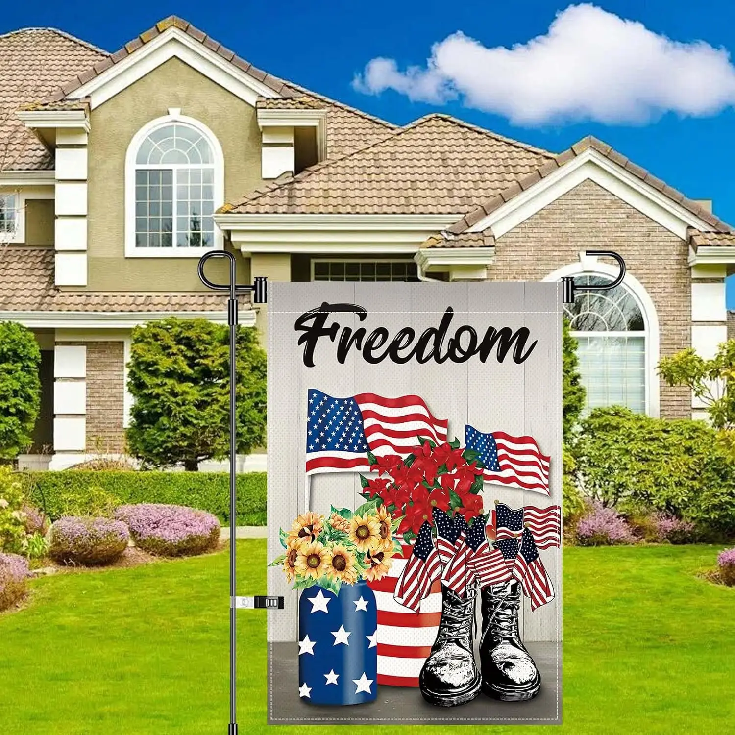 Freedom Boots Garden Flag Patriotic Soldier Memorial Independence Day Banner for 4th of July Veterans Day Outside Decor (A5) GGX