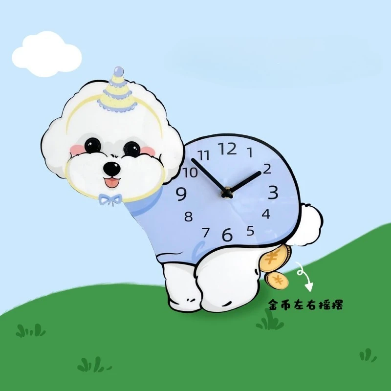 Cute Little Bear Swinging Clock, Little Dog Silent Decoration, Creative Clock, Home Living Room Cartoon Wall-mounted Clock
