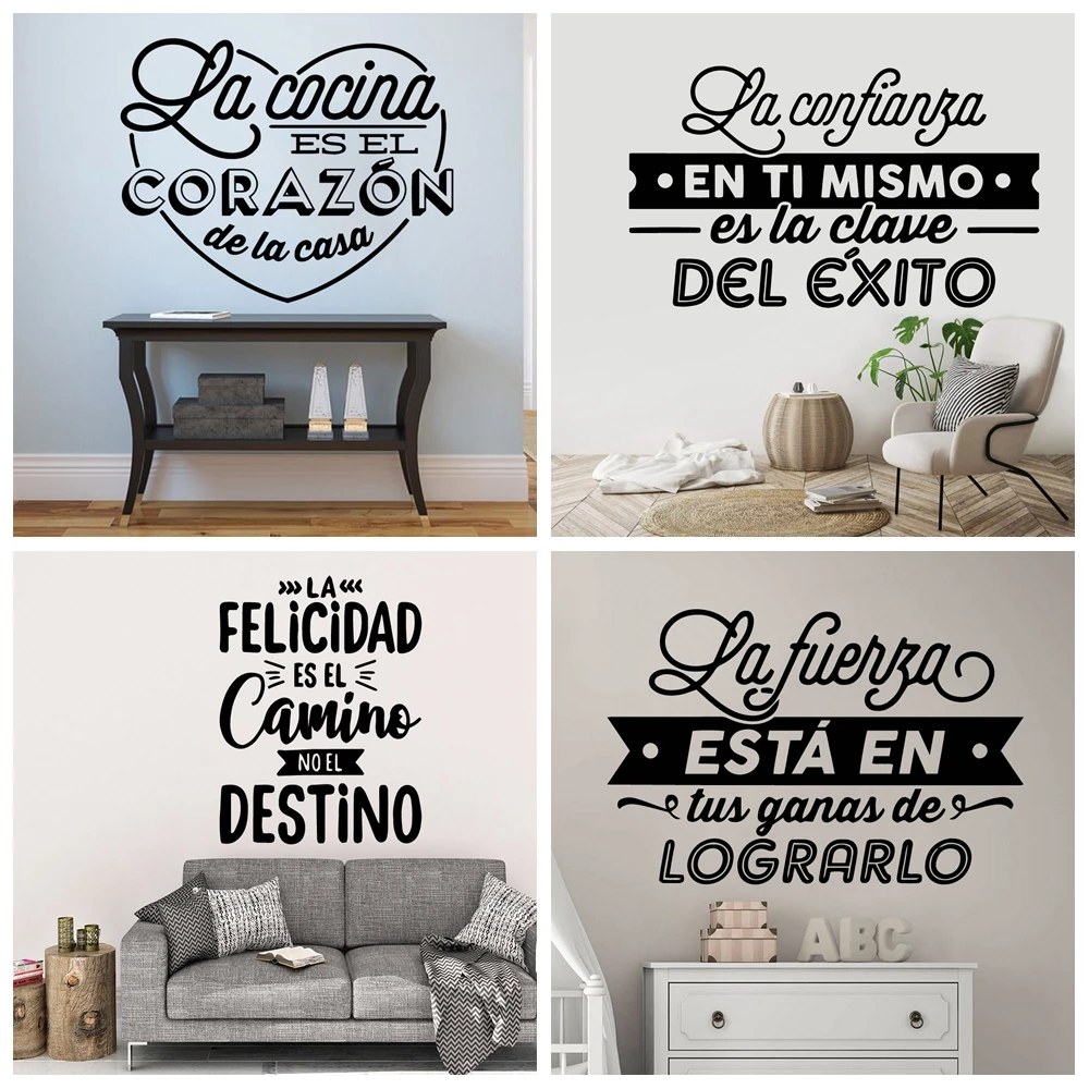 Pegatina de pared de texto español, vinilo autoadhesivo, calcomanía artística de pared impermeable para decoración de habitaciones de niños, calcomanía artística de pared impermeable