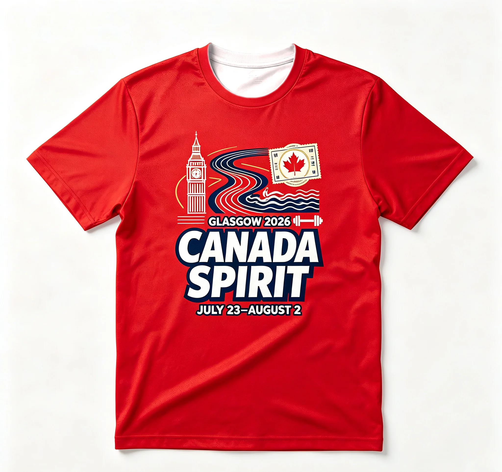Inspired Glasgow 2026 Canada Spirit Sports Big Ben Maple Leaf Stamp Print Quick Dry Breathable Athletic Training Short Sleeve Te